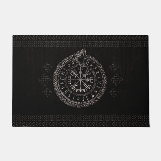 OuroborosおよびrunesとのVegvisir ドアマット (正面)