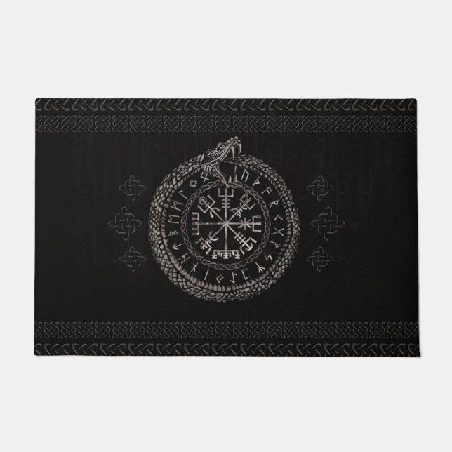 OuroborosおよびrunesとのVegvisir ドアマット (正面)