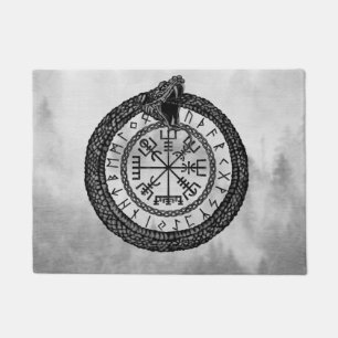 Ouroborosおよびrunes -グレースケールとのVegvisir ドアマット