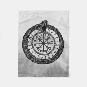 Ouroborosおよびrunes -グレースケールとのVegvisir フリースブランケット