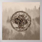 Ouroboros Celtic Knot with Tree of Life Sepia ポスター (正面)