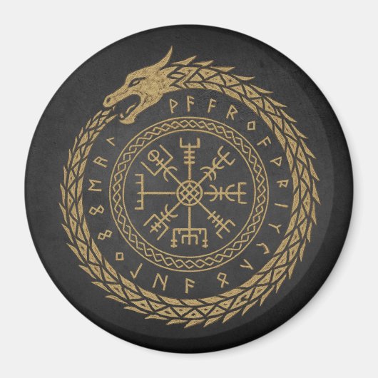 Ouroboros & Vegviser - Norse Compass Rune Circle D マグネット (正面)