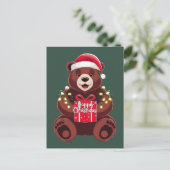 Ours de Noël avec Cadeau et Lumières ポストカード (スタンド正面)