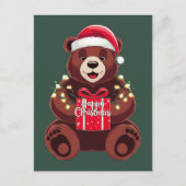 Ours de Noël avec Cadeau et Lumières ポストカード (正面)