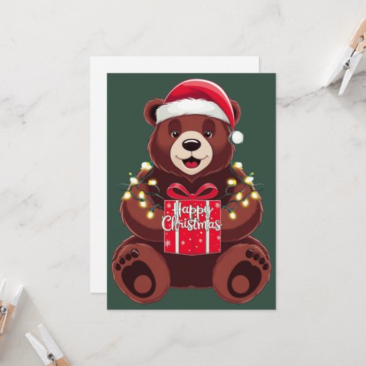 Ours de Noël avec Cadeau et Lumières 招待状 (正面/裏面インサイチュ)