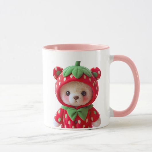Ours en peluche avec capuche déguisé en fraise. マグカップ (右)