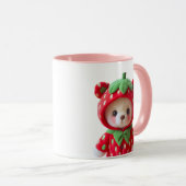 Ours en peluche avec capuche déguisé en fraise. マグカップ (正面右)