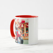 Ours en peluche sur un jouet moto rouge. マグカップ (正面左)