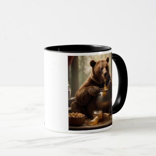 Ours gourmand dévorant un pot de confiture. マグカップ (正面右)