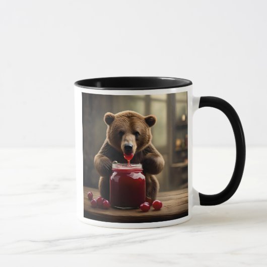 Ours gourmand dévorant un pot de confiture. マグカップ (右)
