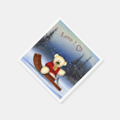 Ourson sur une luge dans la neige スタンダードカクテルナプキン (角)