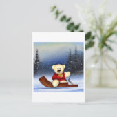 Ourson sur une luge dans la neige ポストカード (スタンド正面)