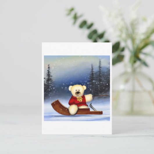 Ourson sur une luge dans la neige ポストカード (スタンド正面)