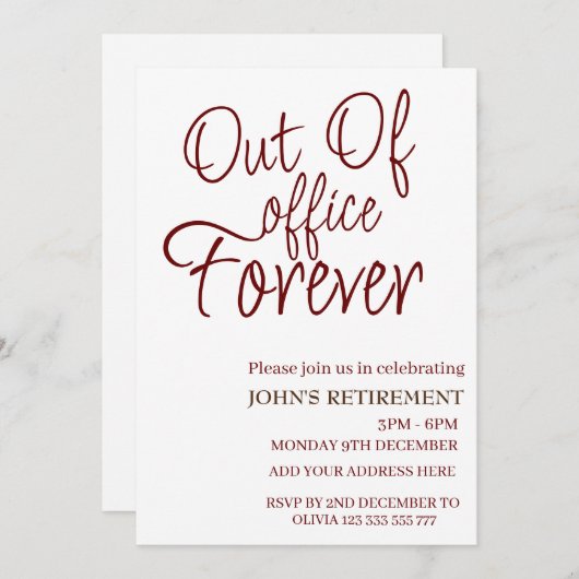 Out モダン of Office Foreverカスタムおもしろい退職 招待状 (正面/裏面)