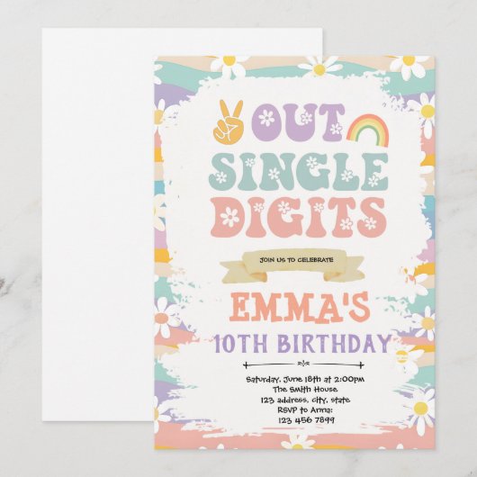 Out digits peace 独身の birthday招待状 招待状 (正面/裏面)