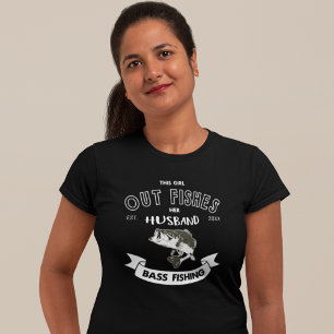 Out Fish夫ベース魚釣り結婚の日付 Tシャツ