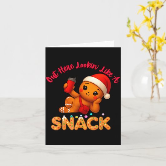 Out Here Looking Like A Snack Funny Xmas Light Gin カード (黄色い花)