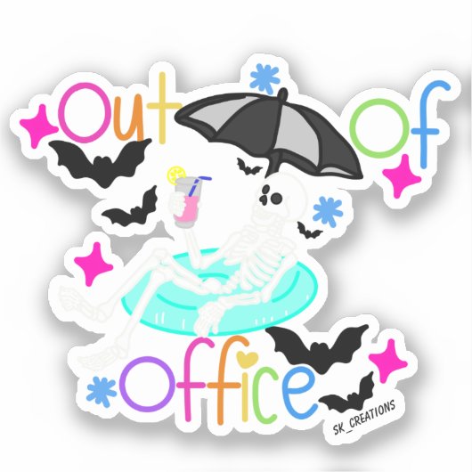 Out Of Office Relaxing Skeleton シール (正面)