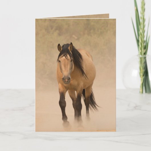 Out of the Dust Wild Horse Greeting Card カード (正面)
