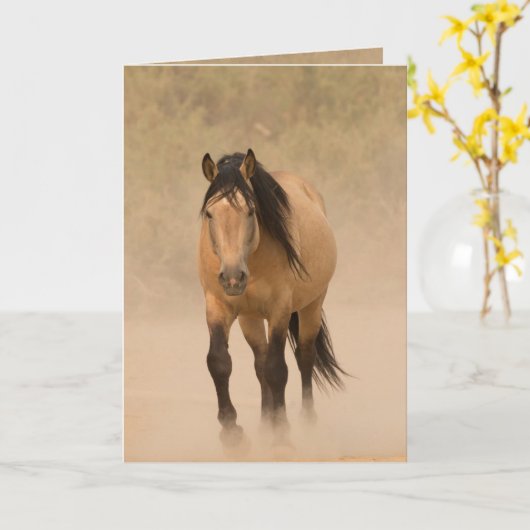Out of the Dust Wild Horse Greeting Card カード (黄色い花)