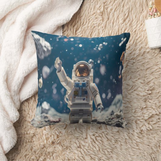 Out of This World Astronaut in Space Throw Pillow クッション (ブランケット)