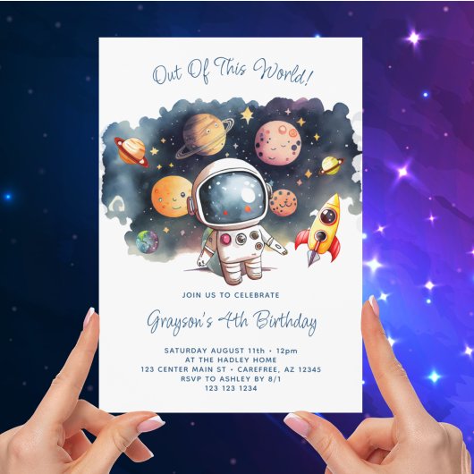 Out Of This World Outer Space 4th Birthday 招待状