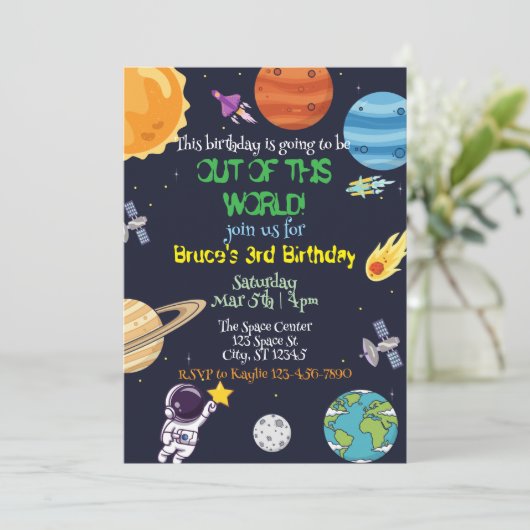 Out of this World, space birthday Invitation 招待状 (スタンド正面)