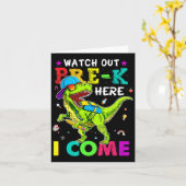 Out Pre K Here I恐竜の来新学期Kid カード (黄色い花)