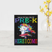 Out Pre-k Here I 来 Unicorn新学期 カード (黄色い花)