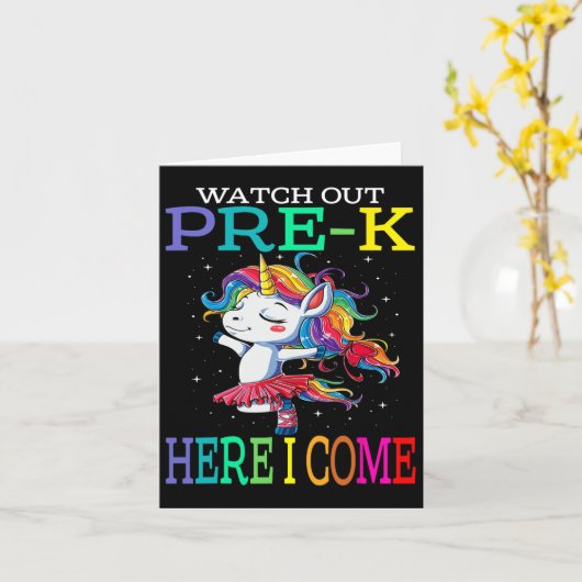 Out Pre-k Here I 来 Unicorn新学期 カード (黄色い花)