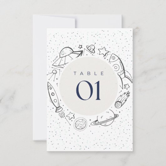 Out to space Birthday Party Table Flat card 招待状 (正面)