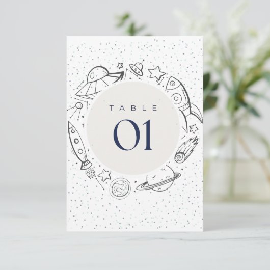 Out to space Birthday Party Table Flat card 招待状 (スタンド正面)