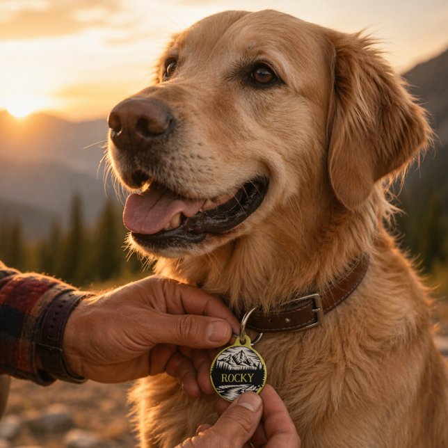 Outdoor Adventure Mountain Personalized ペット　ネームタグ (Rugged mountain adventure dog tag with nature vibes, perfect for explorers and trail loving pups too)