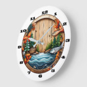 Outdoor And Fishing Motif on Wood ラージ壁時計 (傾斜)
