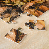 Outdoor Autumn Leaves Fall Tabby Calico Cat Photo ジグソーパズル (側面)