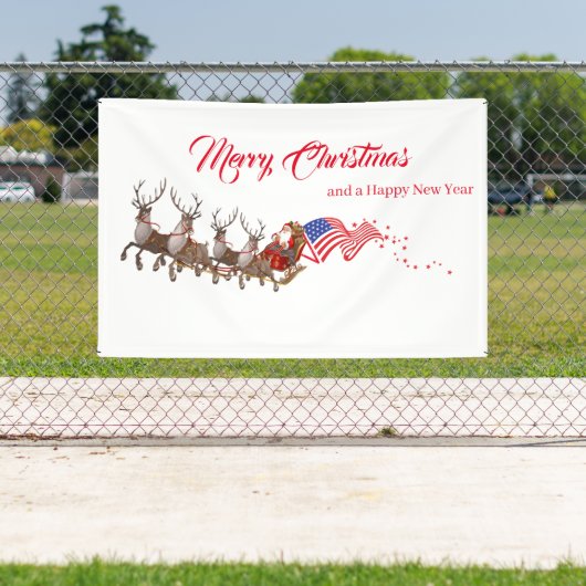 Outdoor Banner Santa Reindeer US Flag Christmas 横断幕 (インサイチュ)