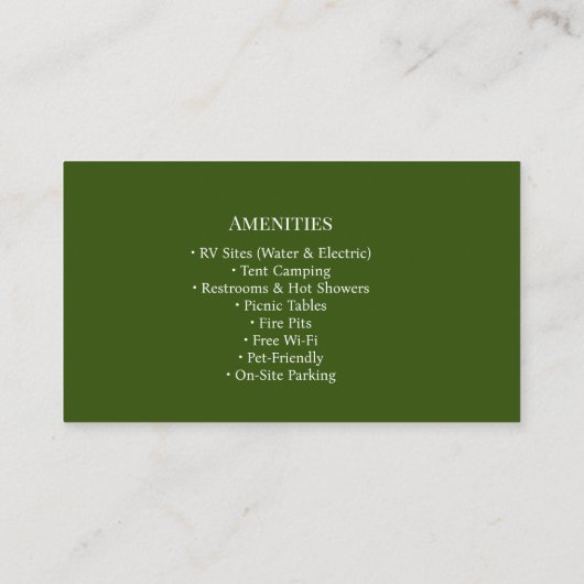 Outdoor Campground RV Park Rustic Design 名刺 (裏面)