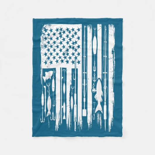 Outdoor Fishing American Flag Fisherman Fish Lover フリースブランケット (正面)