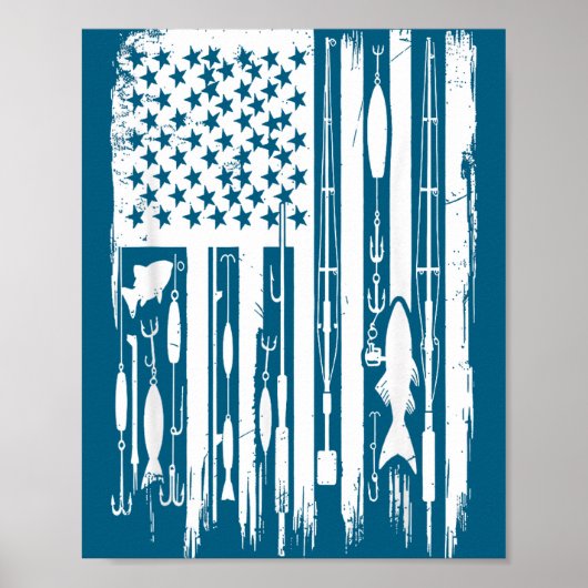 Outdoor Fishing American Flag Fisherman Fish Lover ポスター (正面)