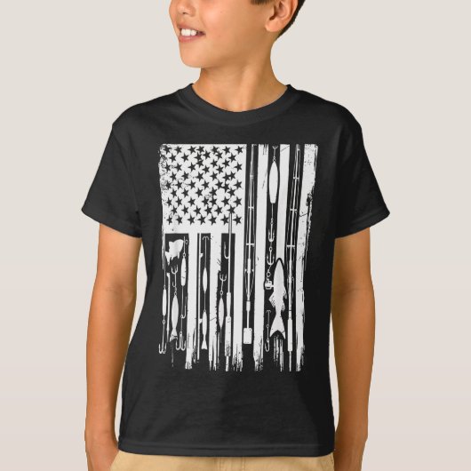 Outdoor Fishing American Flag Fisherman Fish Lover Tシャツ (正面)