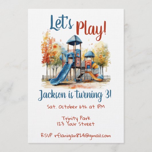 Outdoor Park Playground Kids Birthday Invitation 招待状 (正面)