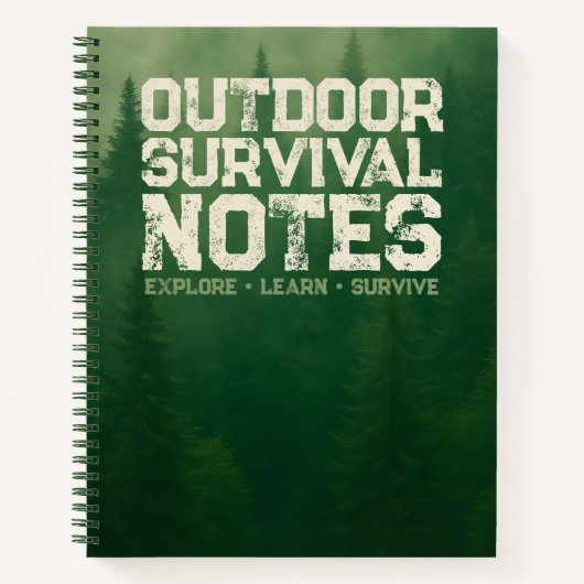 Outdoor Survival Notes – 森の背景 ノートブック (正面)