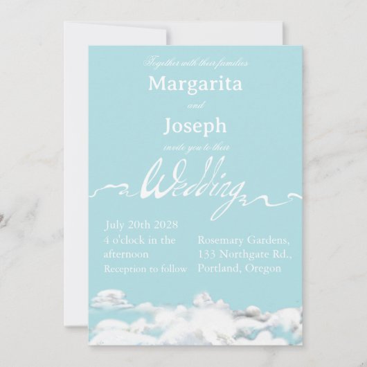outdoor wedding Invitation, blue sky and clouds 招待状 (正面)