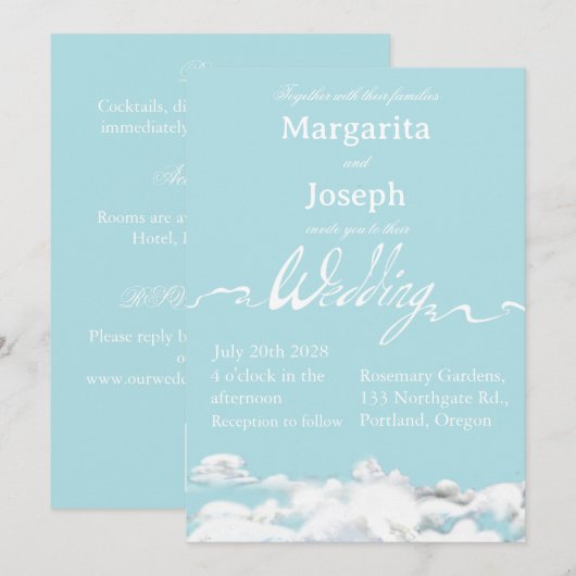 outdoor wedding Invitation, blue sky and clouds 招待状 (正面/裏面)