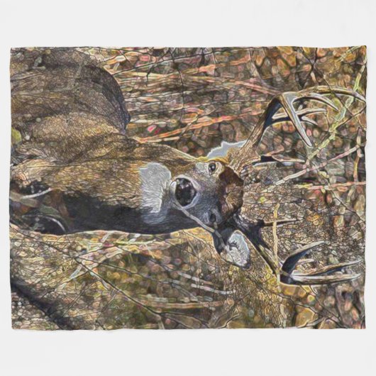 Outdoorsmanのオジロ鹿シカの木びき台のハンターのプラシ天 フリースブランケット (正面(横))