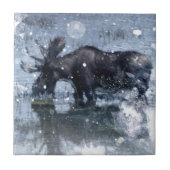 outdoorsmanの冬の荒野の野性生物の雄牛のアメリカヘラジカ タイル (正面)