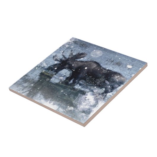 outdoorsmanの冬の荒野の野性生物の雄牛のアメリカヘラジカ タイル (側面)