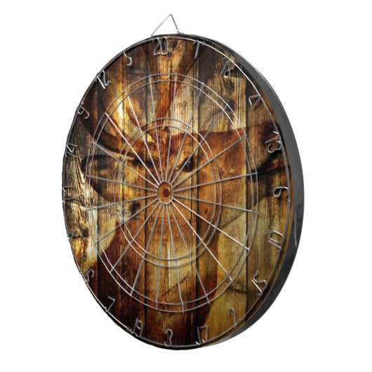 Outdoorsmanの初期のな納屋の木製のオジロ鹿シカ ダーツボード (正面右)