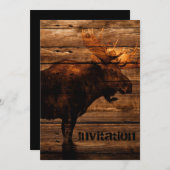 outdoorsmanの動揺してな木製の野性生物の雄牛のアメリカヘラジカ 招待状 (正面/裏面)