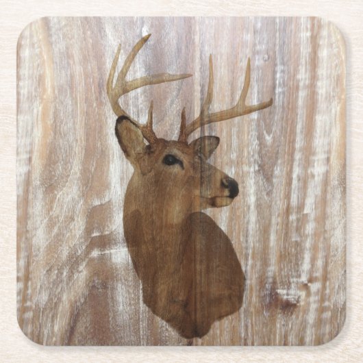 Outdoorsmanの西部の初期のな納屋木シカ スクエアペーパーコースター (正面)